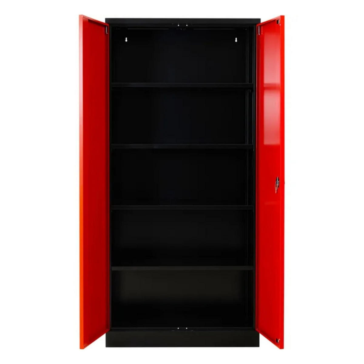 STAHLSCHRANK Bee mit 10 lackierten Fachböden 195x92x42 cm Korpusfarbe Schwarz Frontfarbe Feuerrot - Rot, Metall (92/195/42cm)