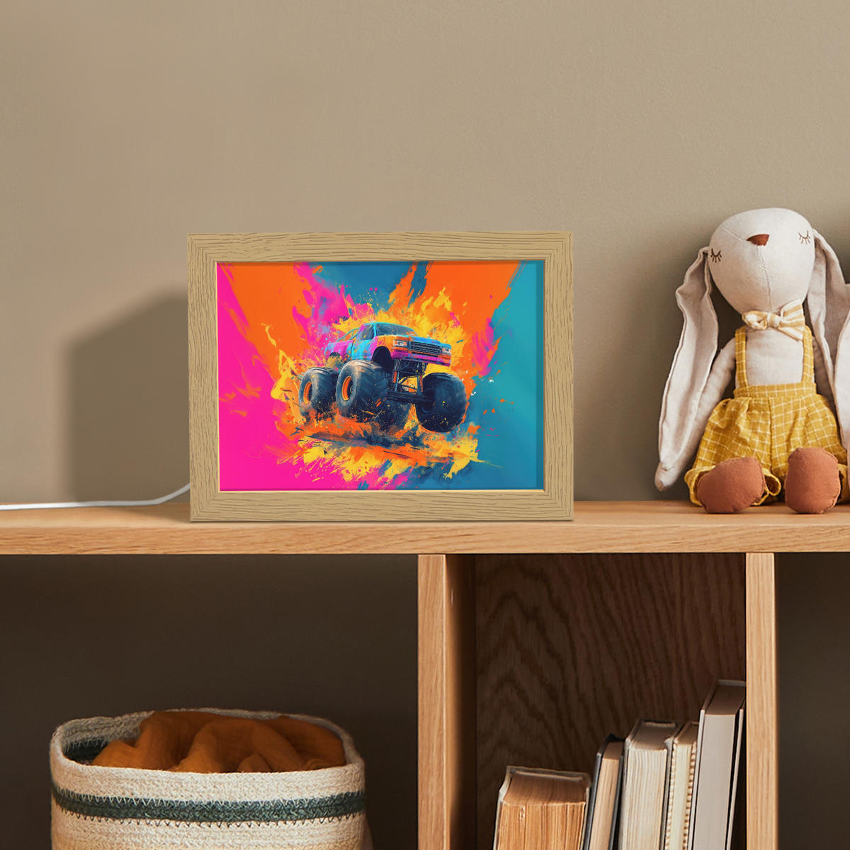 NACHTTISCHLAMPE Monstertruck - Abstrakt - Farbspritzer - Farbenfroh 20x15 cm - Pink, Holzwerkstoff (8/20/15cm)