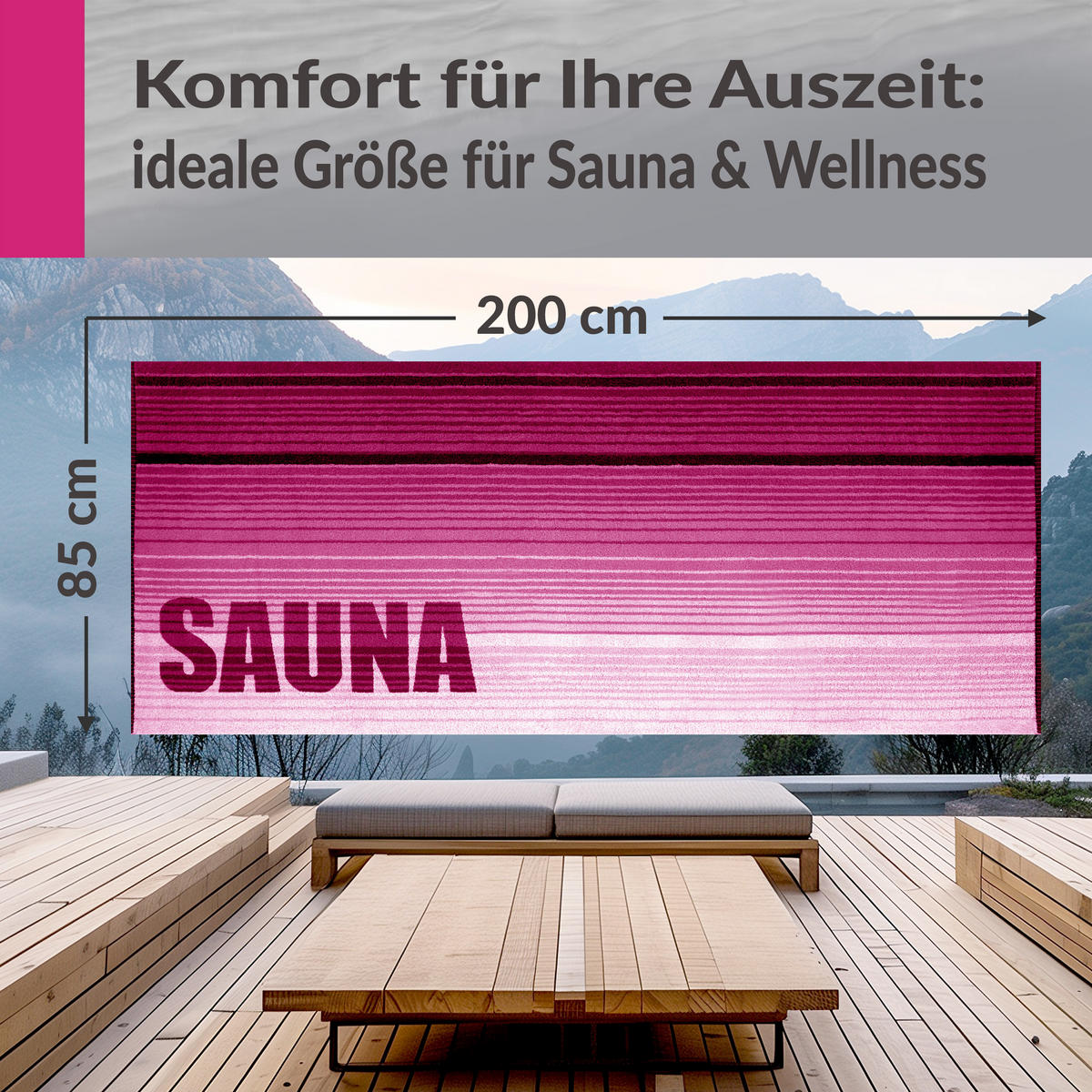 SAUNAHANDTUCH Oslo Rosa – Weinrot 85x200 cm - Weinrot/Rosa, Naturmaterialien (85/200cm) - Lashuma