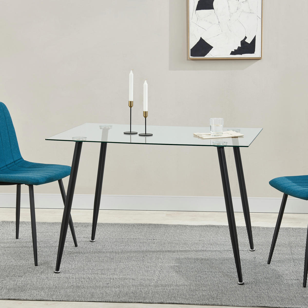 ESSTISCH Hyrynsalmi - Transparent/Schwarz, Glas/Metall (70/110/75cm) - [en.casa]