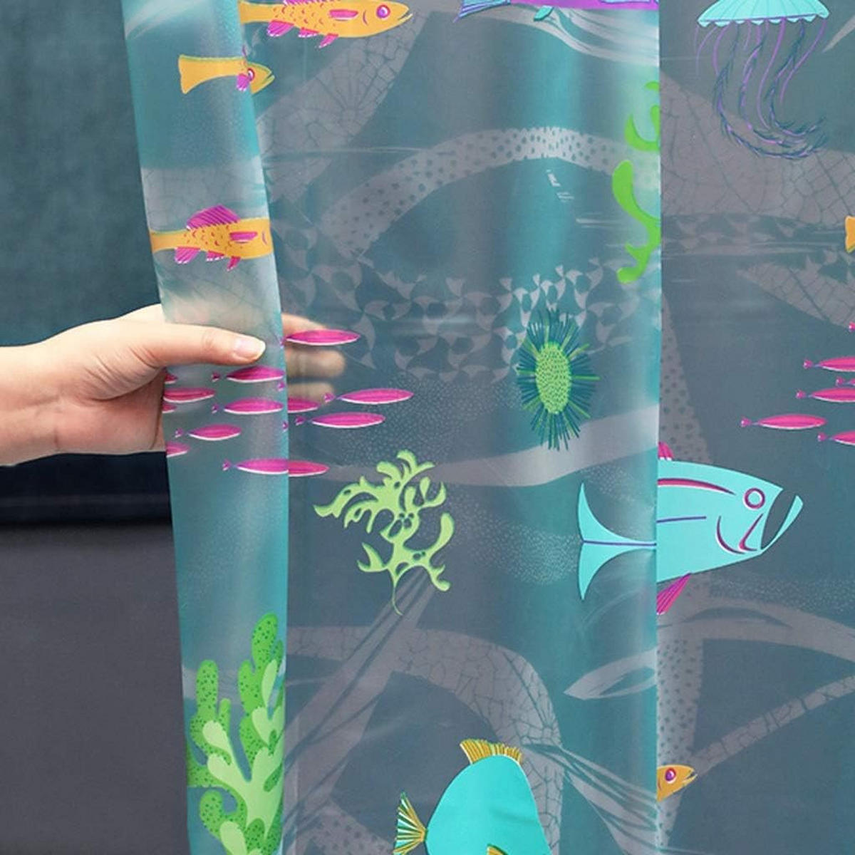DUSCHVORHANG transluzent Blau wasserdicht EVA Badezimmer Monde Unterwasser - Transparent, Textil (180/200cm) - MCBOSON