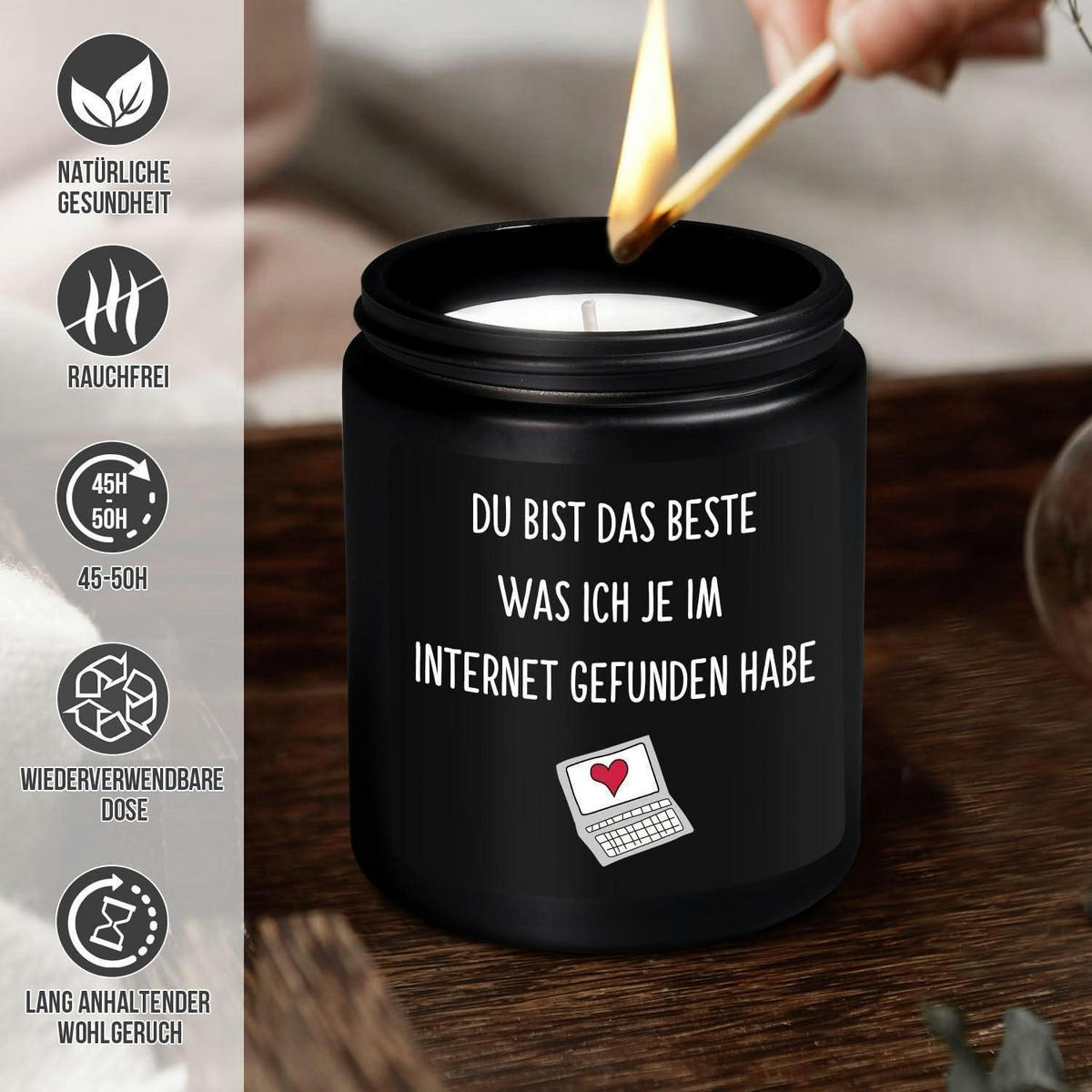 DUFTKERZE Sandelholz mit Spruch "Du bist das Beste was ich je im Internet gefunden habe", schwarz - Schwarz, Paraffin (9cm)