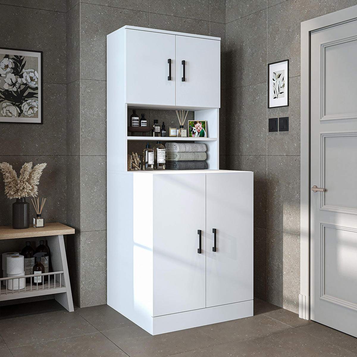WASCHMASCHINENSCHRANK Atlantic I 70cm Breit, 180cm Hoch - Weiß, Holzwerkstoff (70/180/69cm)