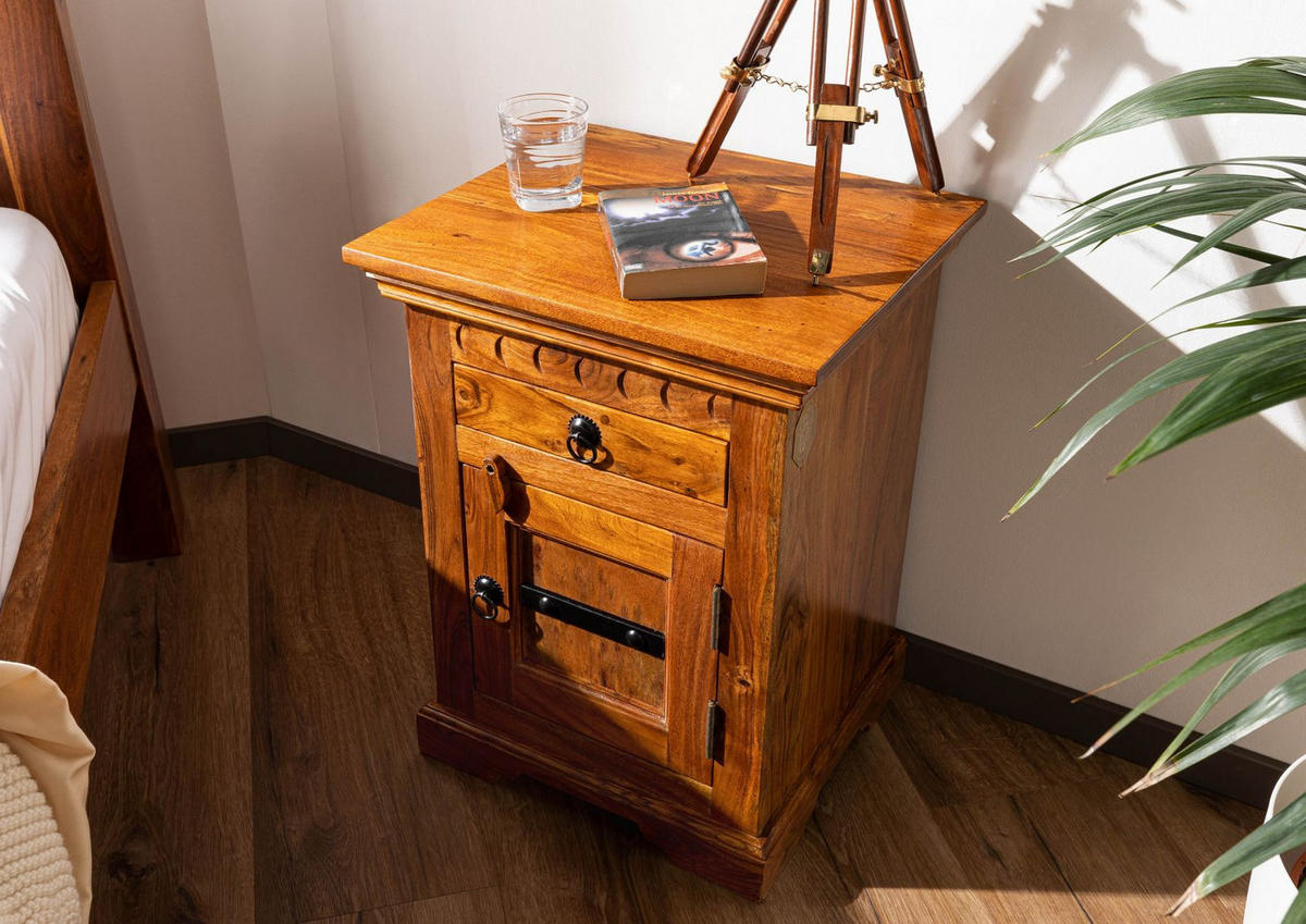 NACHTTISCH Akazie 45x40x60 honig lackiert OXFORD #270 - Braun, Holz (45/60/40cm) - Massivmoebel24