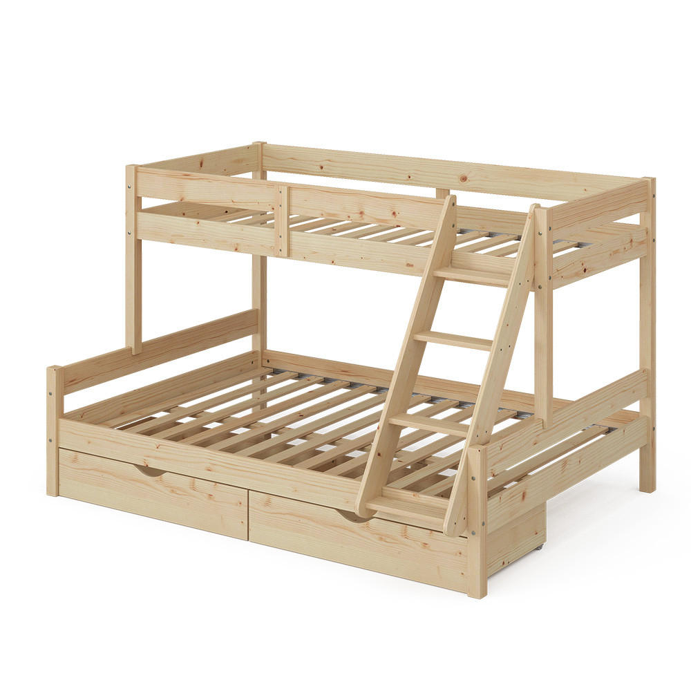 ETAGENBETT Everest Naturholz 140x200/90x200 cm mit Schubladen - Eichefarben, Holz (140/200cm) - VitaliSpa