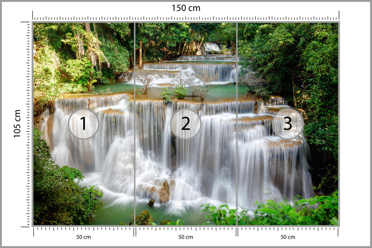 FOTOTAPETA Pre Jedáleň Panoráma Lesný Vodopád Stromy Rastliny Príroda 150 x 105 cm - hnedá/sivá, papier (150/105cm) - Muralo