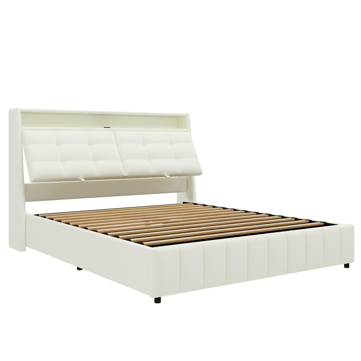 POLSTERBETT aus MDF, Sperrholz und PU 160x200 cm Weiß mit Stauraum, LED-Beleuchtung und USB-Anschluss - Weiß, Textil (160/200cm) - IVMEU