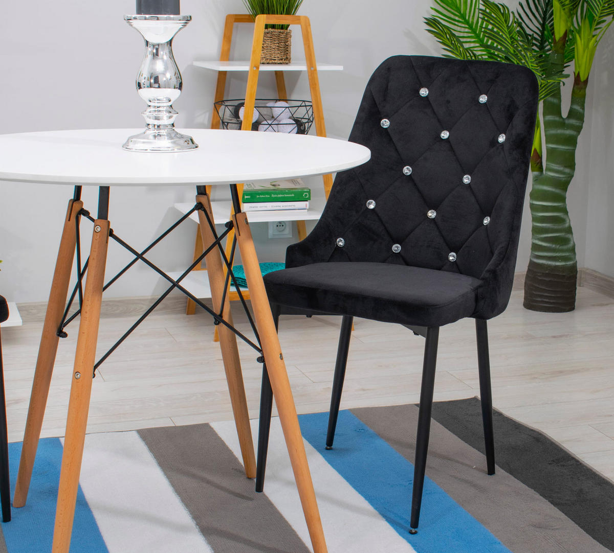 STUHL AMOROSI 4-er Set, Schwarz, mit Samtstoff gepolstert - Schwarz, Textil/Metall (48/93/56cm) - Komodee