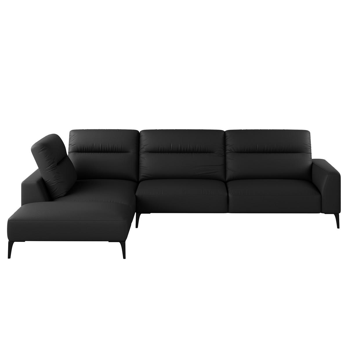 ECKSOFA mit Ottomane - Schwarz, Leder/Metall (325/238cm) - home24