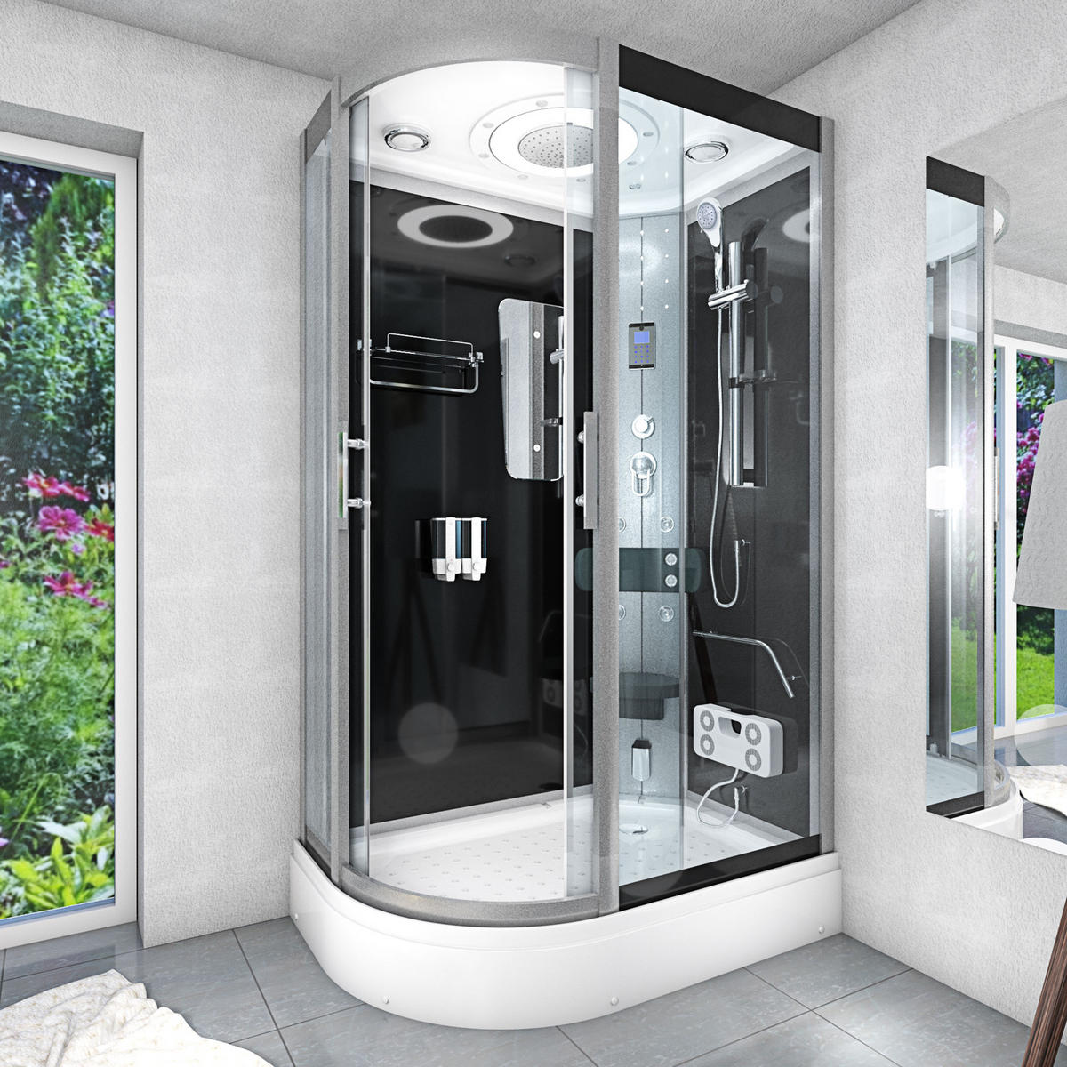 DUSCHE DampfduscheD60-73T3L-EC sw 120x80 - Schwarz, Glas/Kunststoff (120/80/215cm) - AcquaVapore by Sandra Jentho