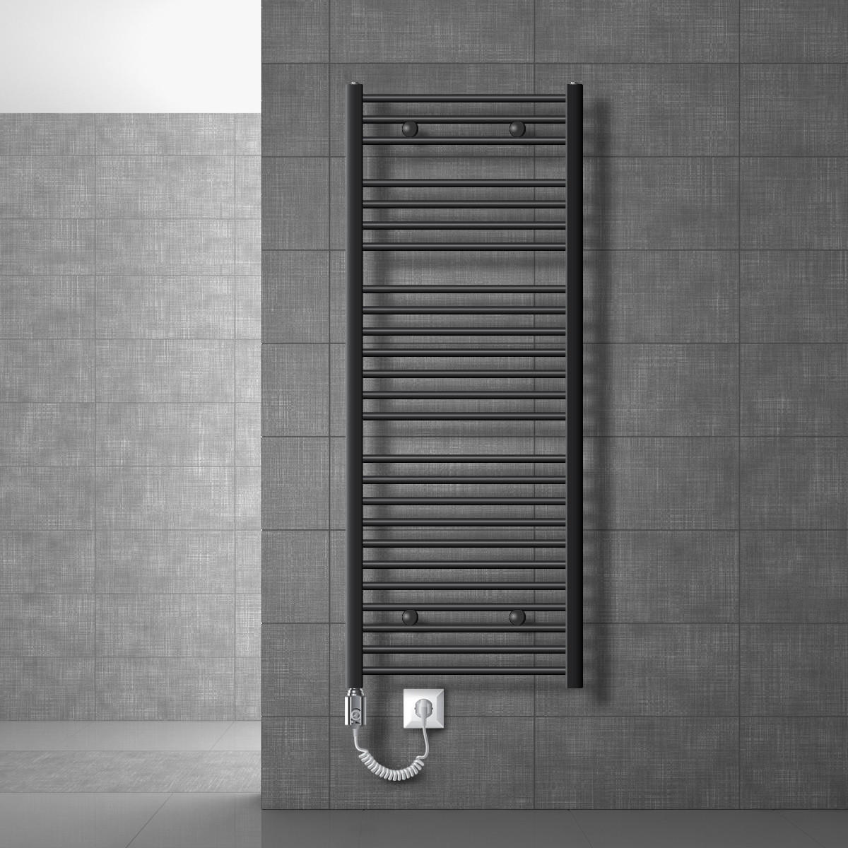 BADHEIZKÖRPER elektrisch Sahara 600x1500 mm Anthrazit gebogen mit Heizstab 900W - Anthrazit, Metall (3/150/60cm) - LuxeBath