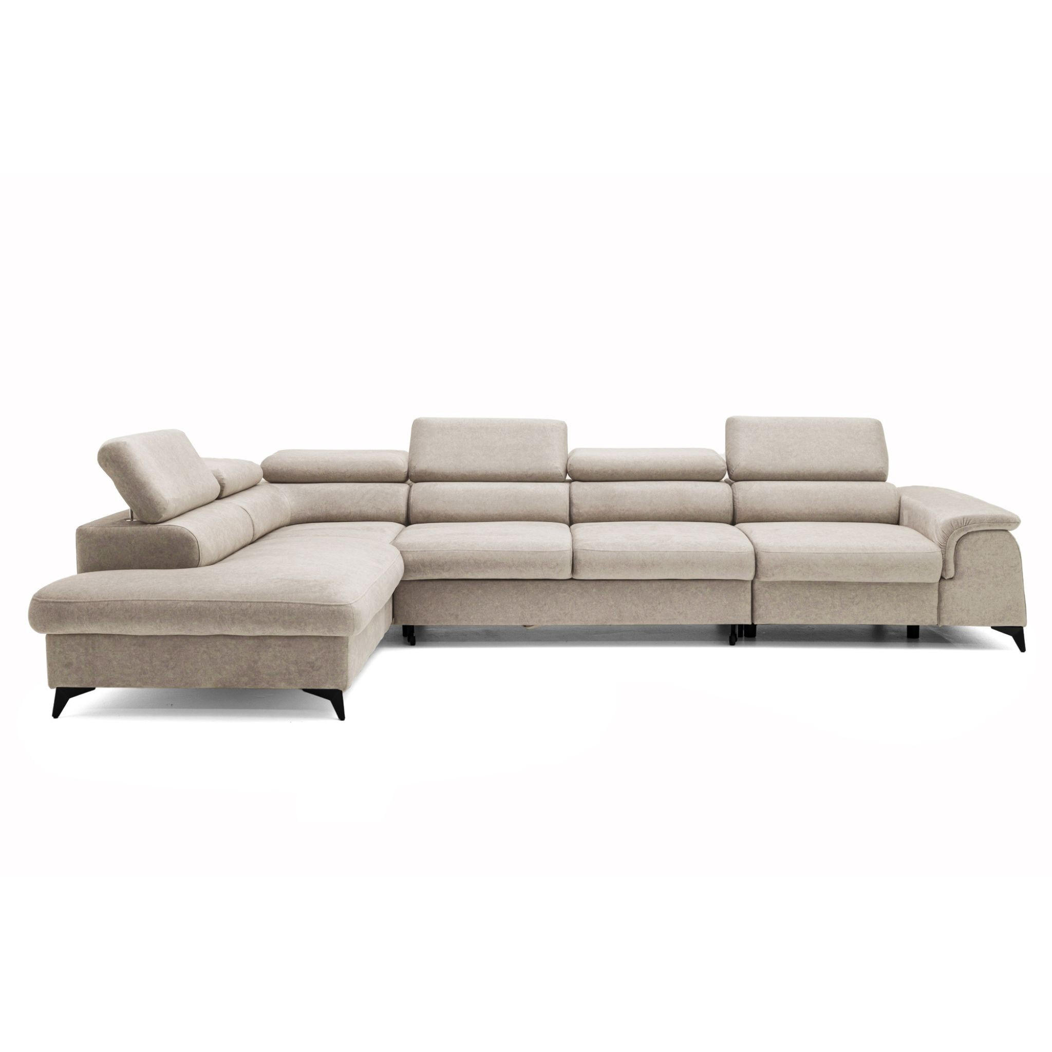 ECKSOFA PLAZA MAXI Links mit Schlaffunktion 127x195 Velours Beige - Beige/Schwarz, Holz/Textil (350/203cm) - Muffo