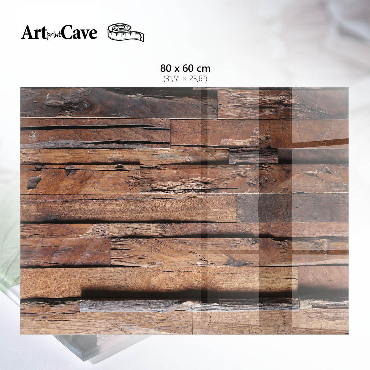 GLASPLATTE 80x60 cm – Rustikales Holz - Schwarz, Glas (0.4/80/60cm) - ArtPrintCave