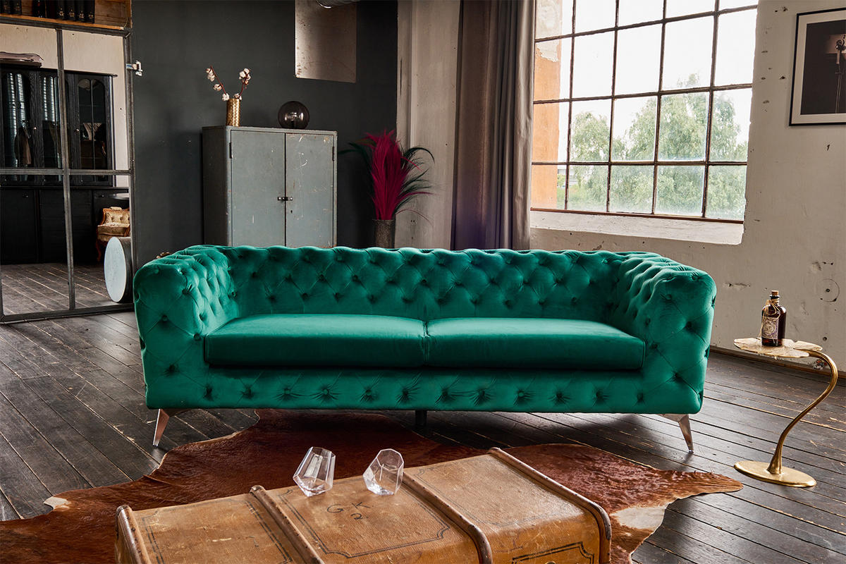 SOFA NARLA Grün Velvet - Silberfarben/Grün, Textil (219/68/84cm) - KAWOLA