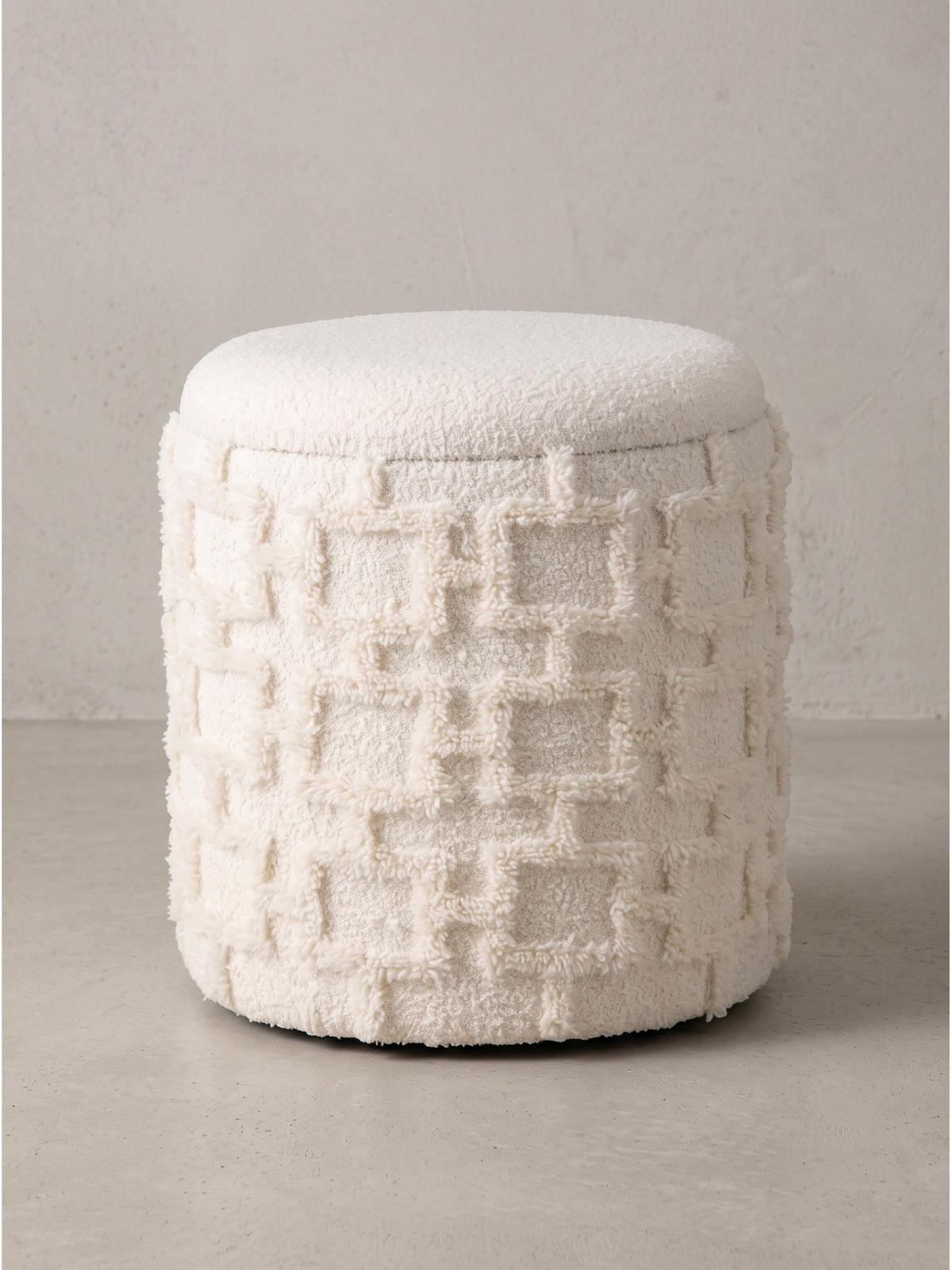 SITZHOCKER RHONE, Stoff, mit Textilbezug, mit Stauraum, Creme, Ø 40 x 45 cm - Beige/Creme, Textil (40/45/40cm) - KADIMA DESIGN