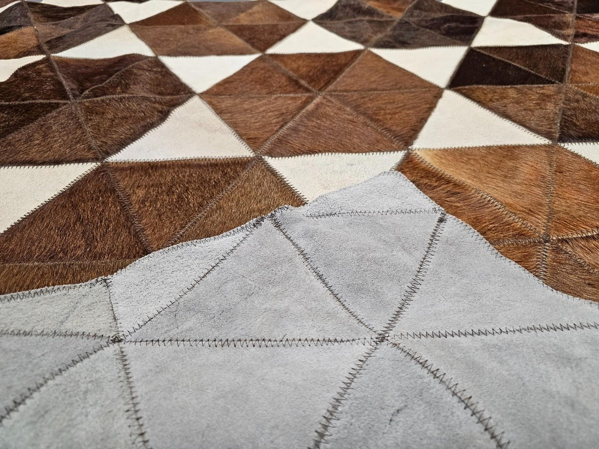 TEPPICH Patchwork Kuhfell Hexagonmuster handgefertigt 200/300 cm - Hellbraun/Dunkelbraun, Fell (200/300cm) - Provellus