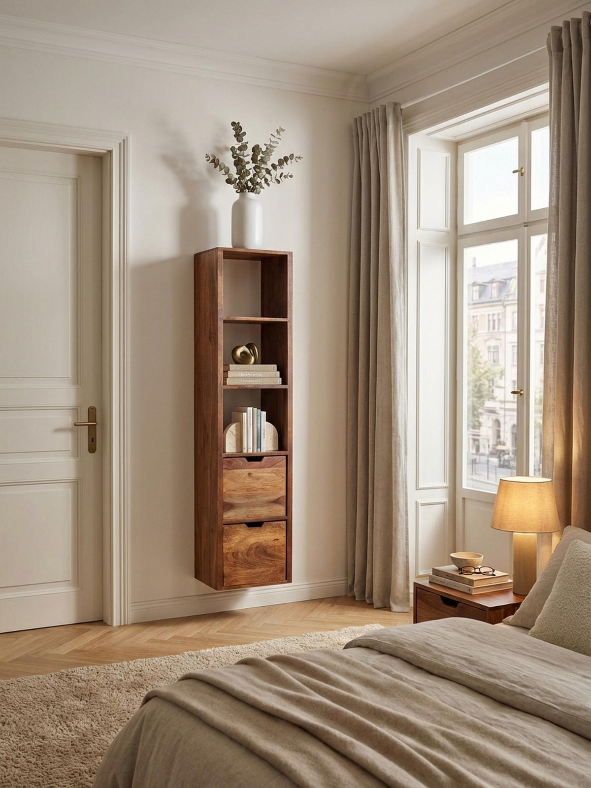 WANDREGAL Massivholz Modern Stil Flexibel mit 5 Ablagen und 2 Schubladen - Braun, Holz (35/150/30cm) - KADIMA DESIGN
