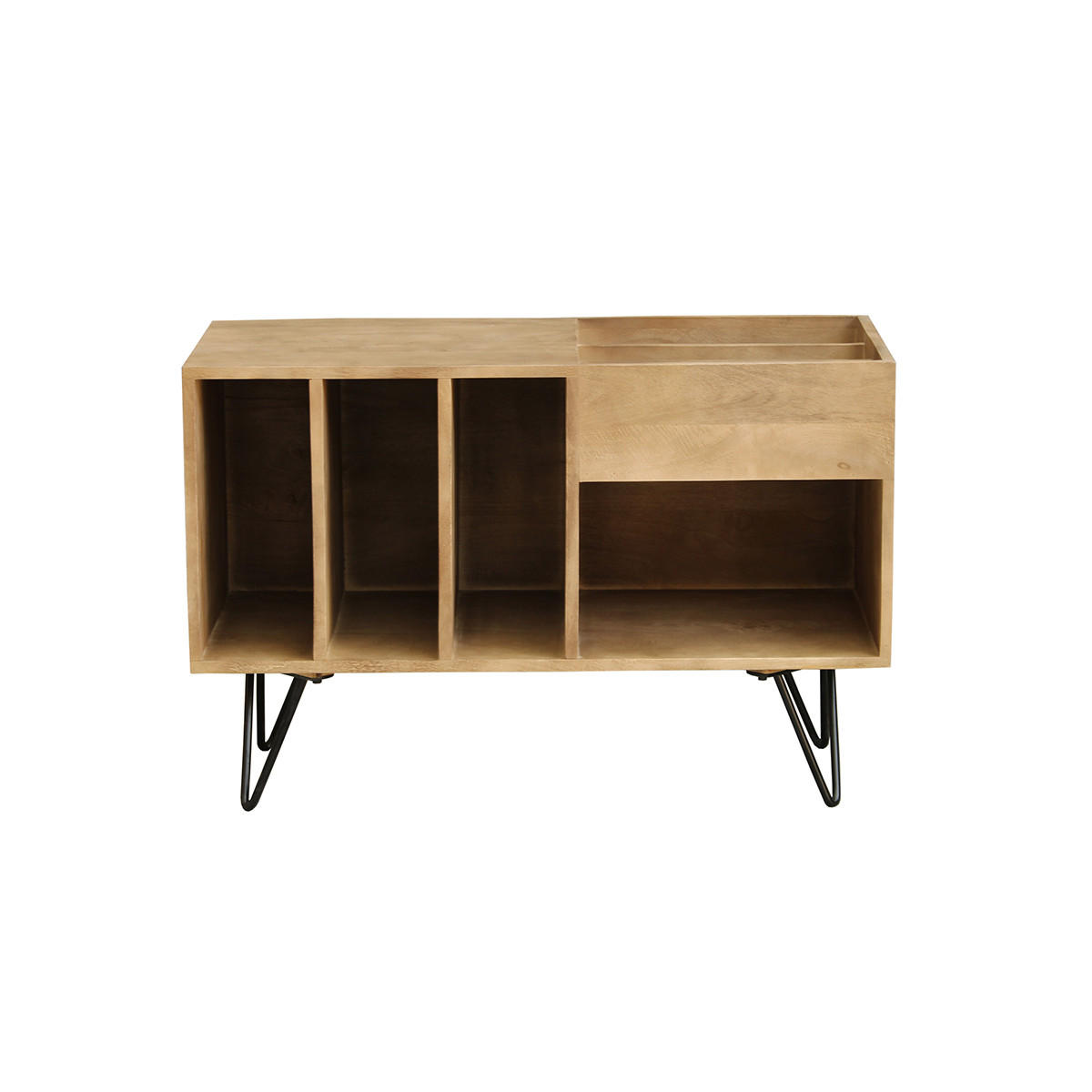 SIDEBOARD Schallplatten Mangoholz Metall B90 cm BOOGIE - Hellbraun, Holz (45/60/90cm) - Miliboo