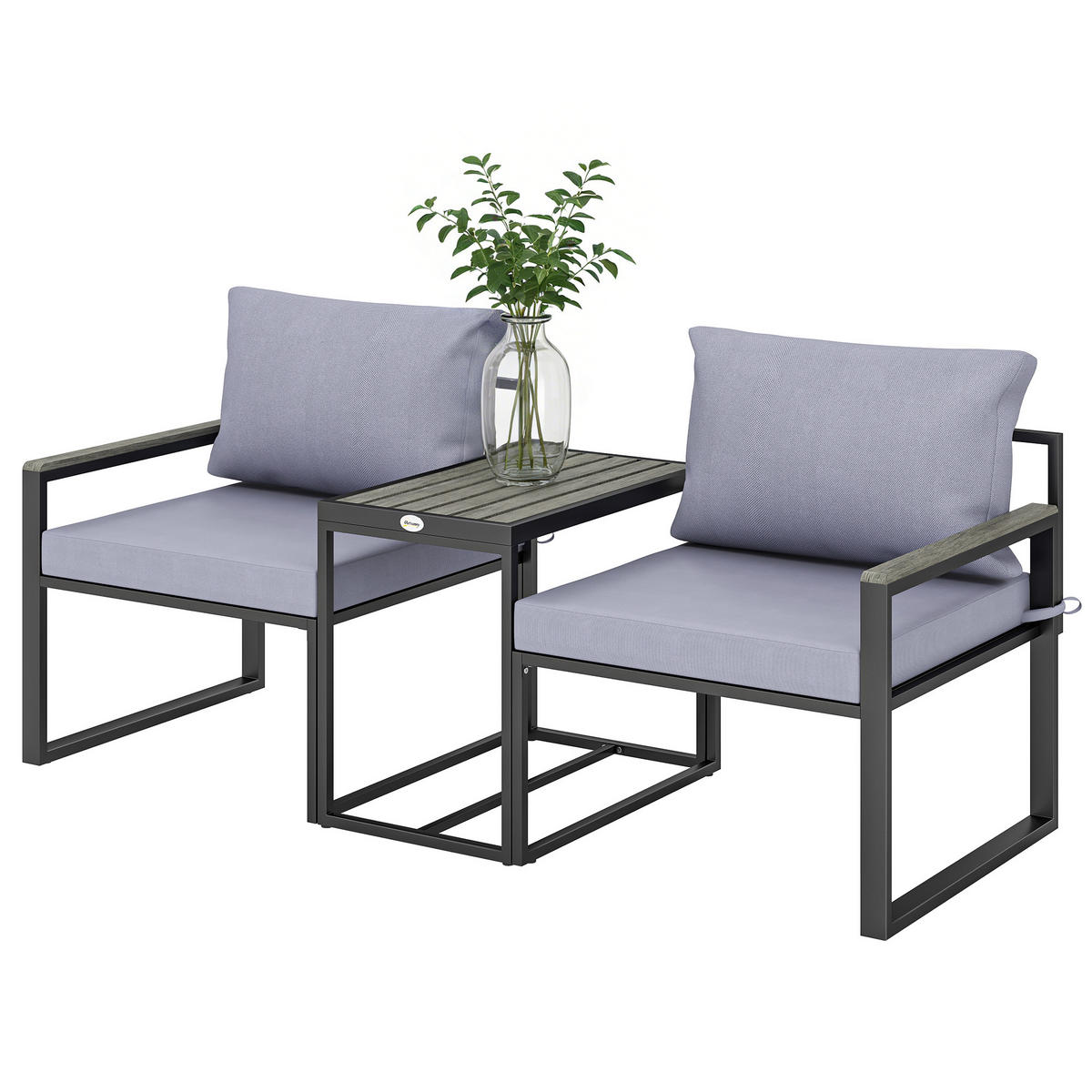 BALKONMÖBEL-SET DE-07330 3-teilig mit abnehmbaren Kissen und Atmungsaktiv Grau - Grau, Metall - ComfortXL