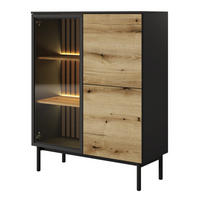 VITRINE 100 cm Jotare, 2 Türen, LED, Schwarz, Eiche Evoke - Schwarz, Holz (100/125/39cm) - Emporius