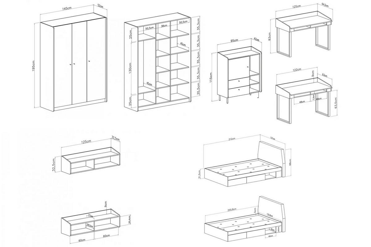 JUGENDZIMMER ALBI 2 in Sandbeige / Geölte Eiche 5-teilig - Eichefarben/Beige, Holzwerkstoff (607/195/137cm) - Deine Möbel 24