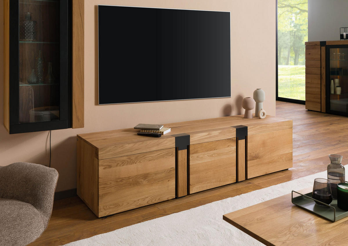 TV-BOARD Wildeiche 200x48x50 natur geölt ROTTERDAM #121 - Naturfarben, Holz (200/50/48cm) - Massivmoebel24