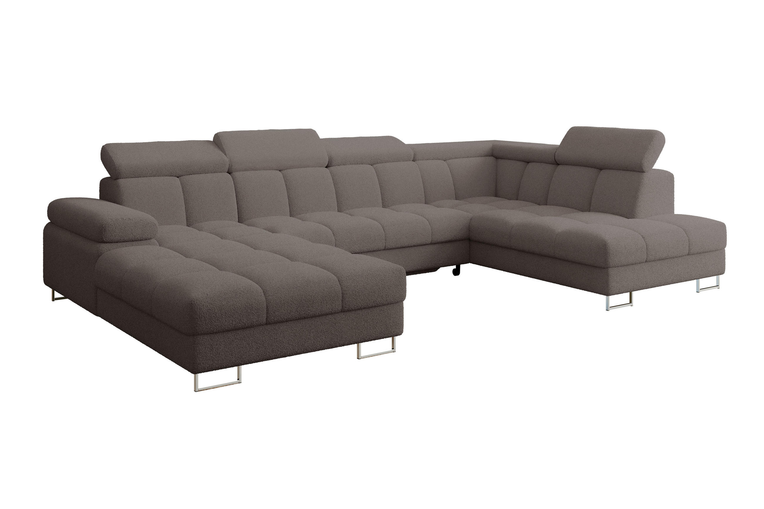 WOHNLANDSCHAFT mit Schlaffunktion und Bettkasten Ottomane RECHTS COMA U 345x203x79 Braun Bouclé - Dunkelbraun, Holzwerkstoff/Textil (203/79/345cm) - ALTDECOR