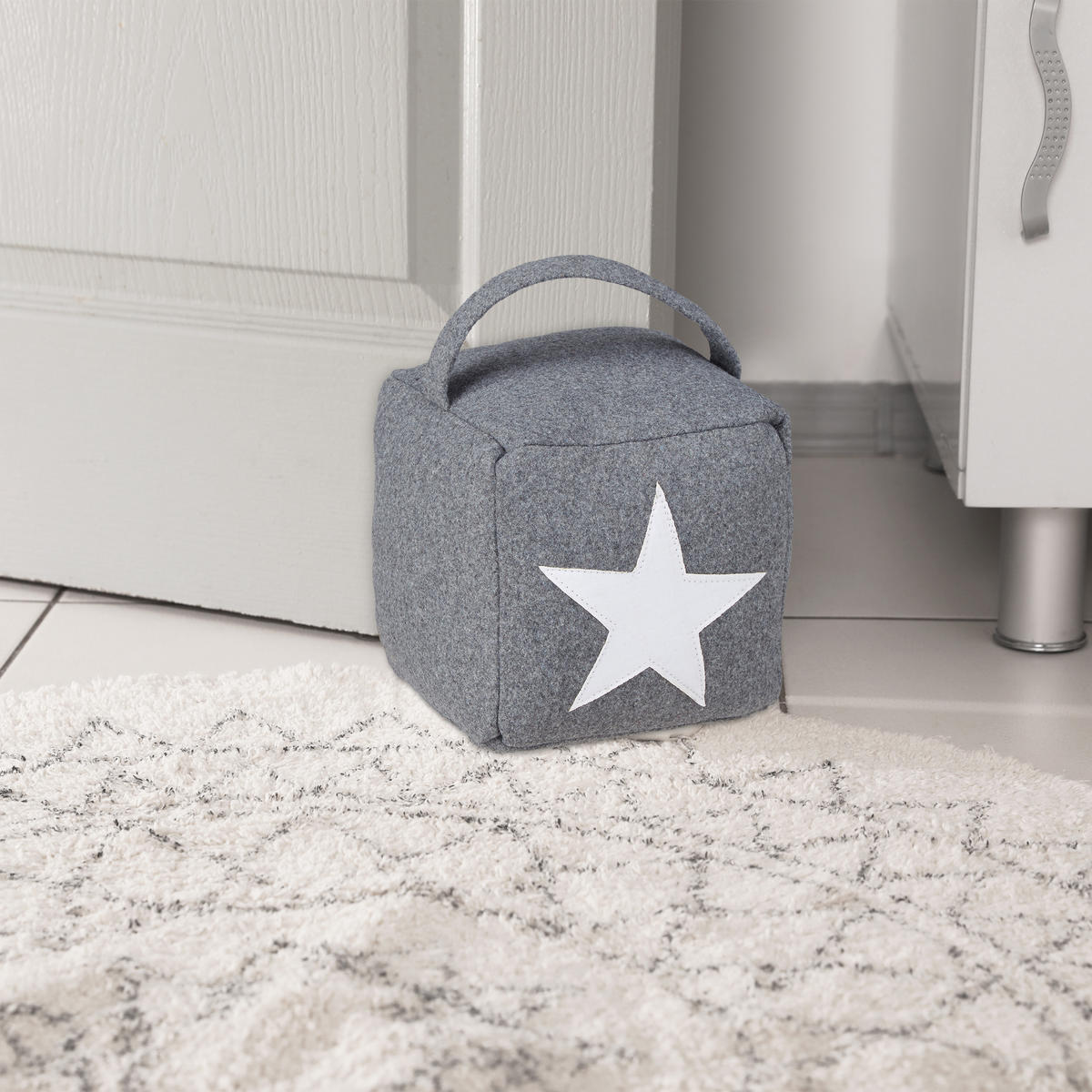 DÖRRSTOPP Mörkgrå stjärna med handtag - Grå, Textil/Naturmaterial (15/15cm) - Relaxdays