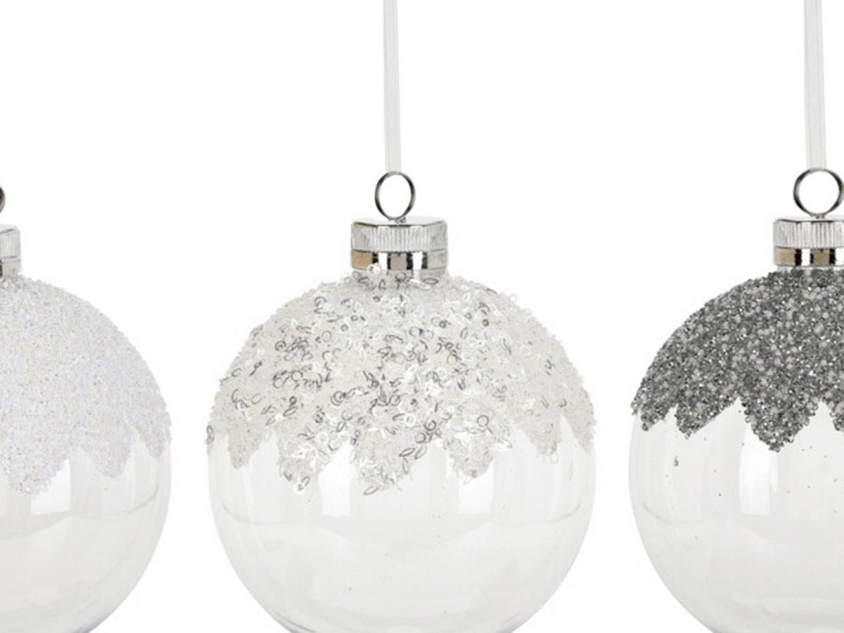 WEIHNACHTSKUGELN 3er-Set transparent mit Pailletten verschiedene Designs, 20 cm - Transparent/Silberfarben, Kunststoff (70/24/70cm) - LAALU