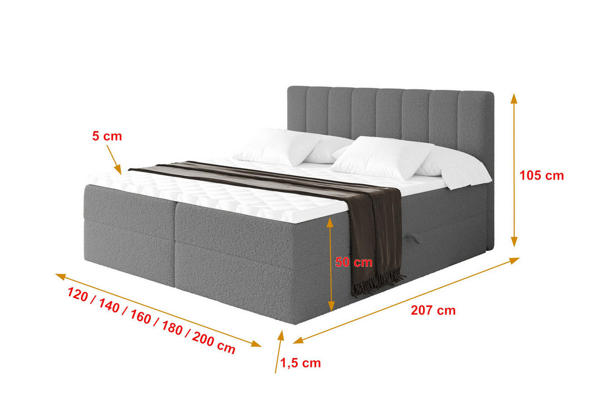 KONTINENTÁLNÍ POSTEL s matrací H3 - OTTA - 120x200 cm Šedá - šedobéžová, kompozitní dřevo (120/200cm) - ALTDECOR