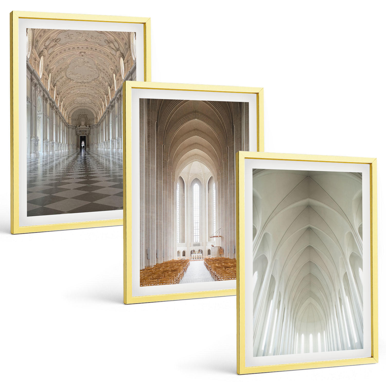 BILDER SET 3er Set - 40x60 cm Goldrahmen - Innenräume historischer Gebäude - Goldfarben, Kunststoff (40/60cm) - TULUP