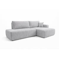 ECKSOFA Mit Schlaffunktion Und Bettkasten, Cordstoff Tilia, Grau, Rechts, OPEN XL - Grau, Holz (262/145cm) - Kaiser Möbel