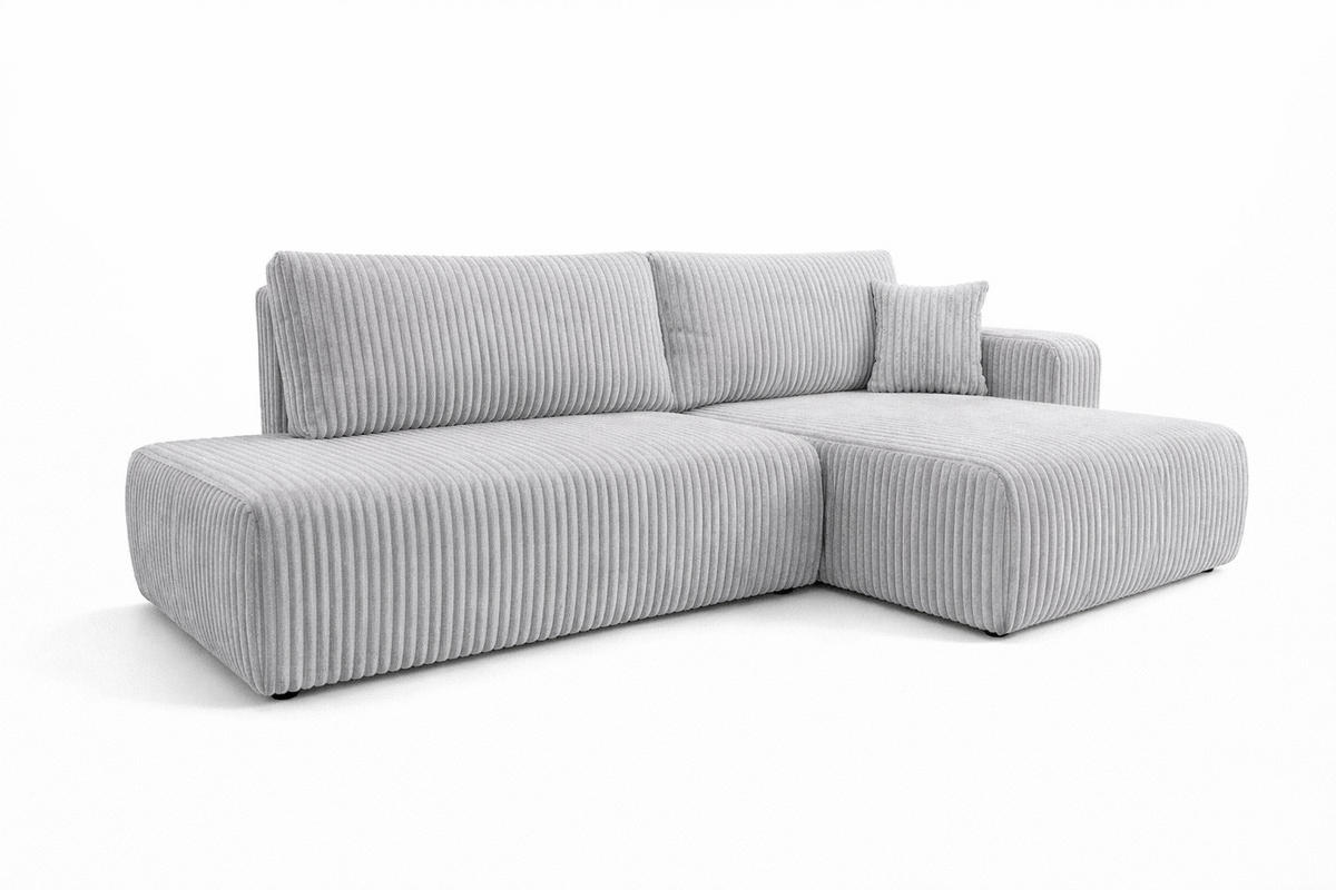 ECKSOFA Mit Schlaffunktion Und Bettkasten, Cordstoff Tilia, Grau, Rechts, OPEN XL - Grau, Holz (262/145cm) - Kaiser Möbel