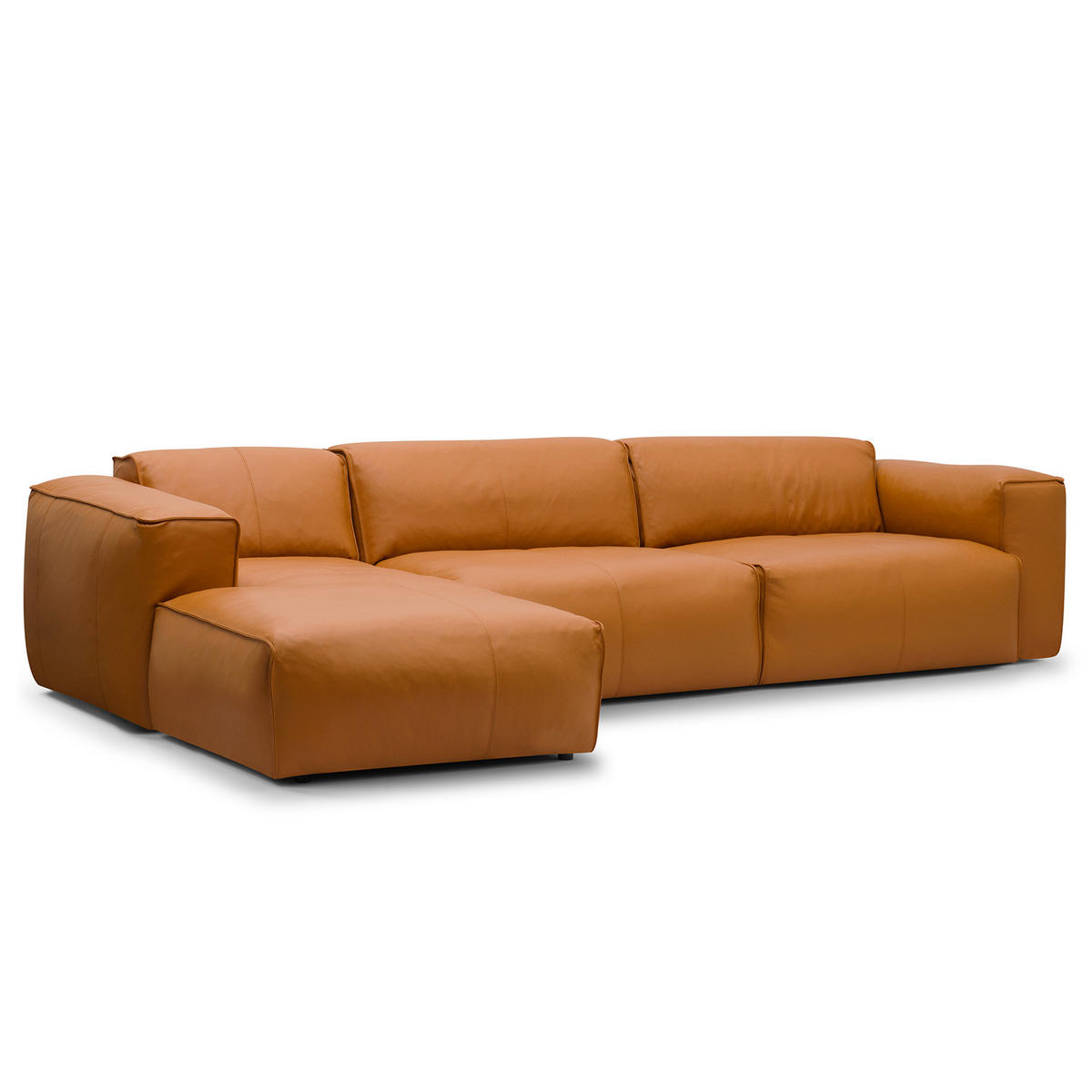 3-SITZER ECKSOFA mit Longchair - Cognac/Schwarz, Leder/Kunststoff (317/173cm) - home24