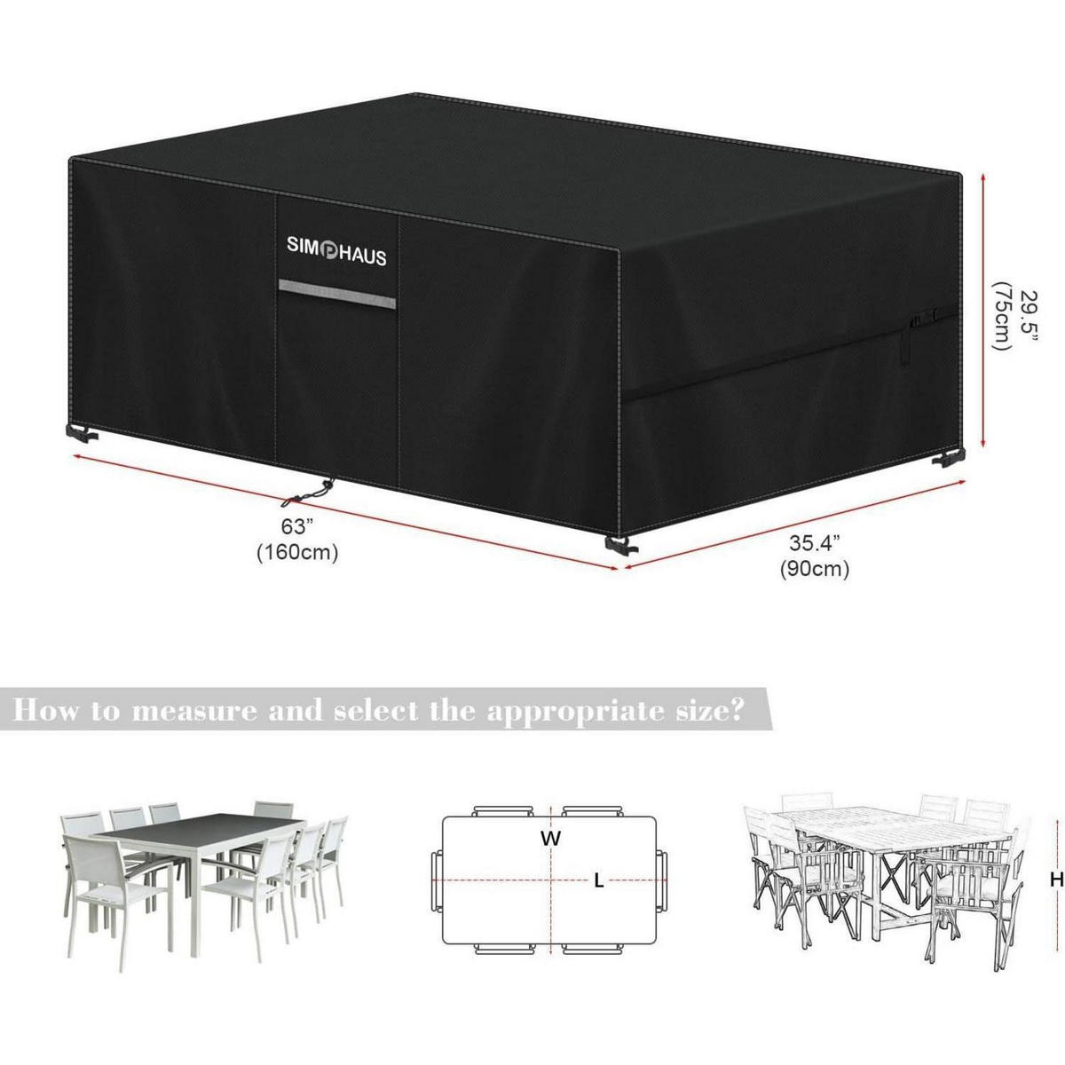 ABDECKUNG Gartenmöbel 160 x 90 x 75 cm Wasserdicht Schwarz - Schwarz, Textil (90/75/160cm)