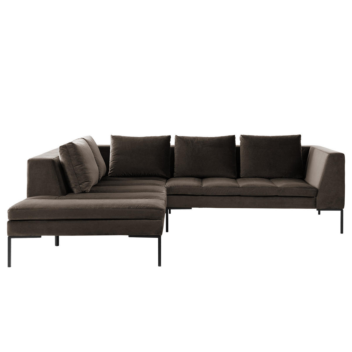 ECKSOFA mit Ottomane - Taupe/Schwarz, Textil/Metall (255/230cm) - home24