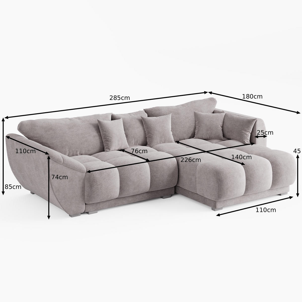 ECKSOFA LARGO Rechts Gelb Velours-Stoff L-Form Couch mit Schlaffunktion & Bettkasten - Gelb/Schwarz, Holz (285/180cm) - Barchello