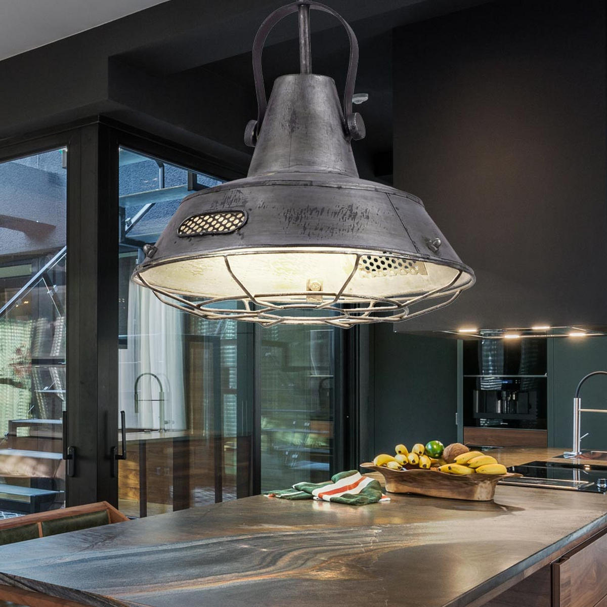 LED HÄNGELEUCHTE Metall Silber Industrie Laterne - Silberfarben, Metall (38/38/120cm)