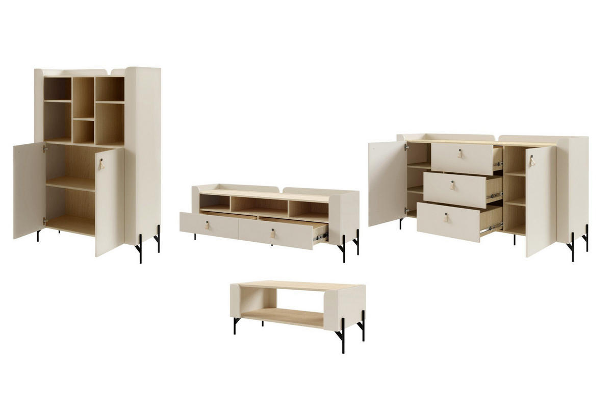 MÖBELSET SOVI A+ 4-teilig in Macadamia / Eiche Mavelie - Eichefarben/Beige, Holzwerkstoff (440/151/82cm) - Deine Möbel 24