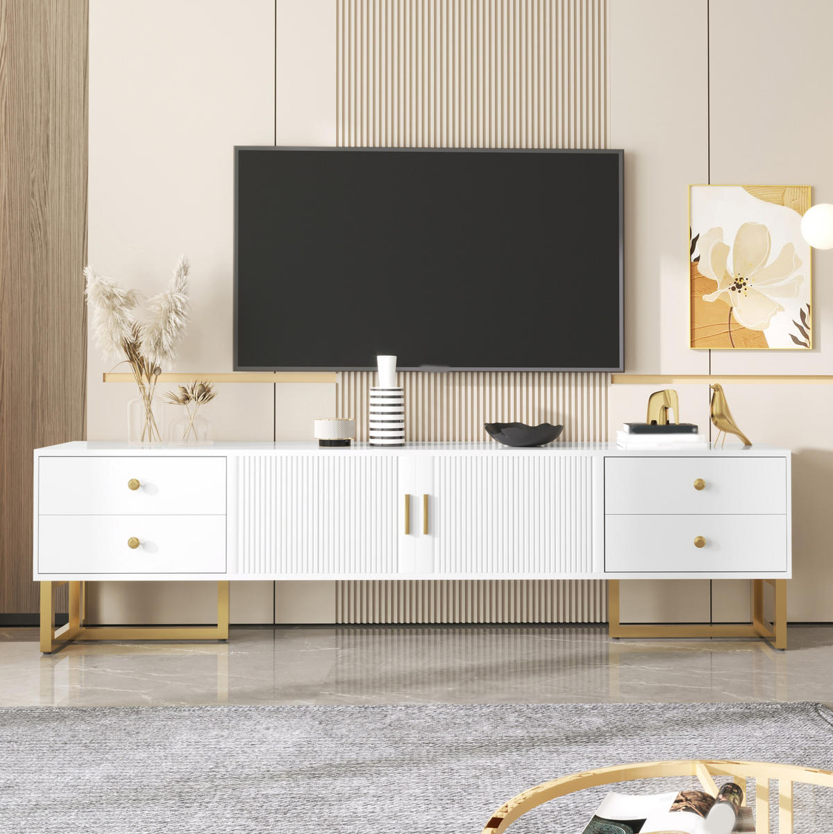 TV-ELEMENT mit 4 Schubladen und 2 Türen 175 cm MDF Weiß - Weiß, Holzwerkstoff (30/46/175cm) - Beauniv