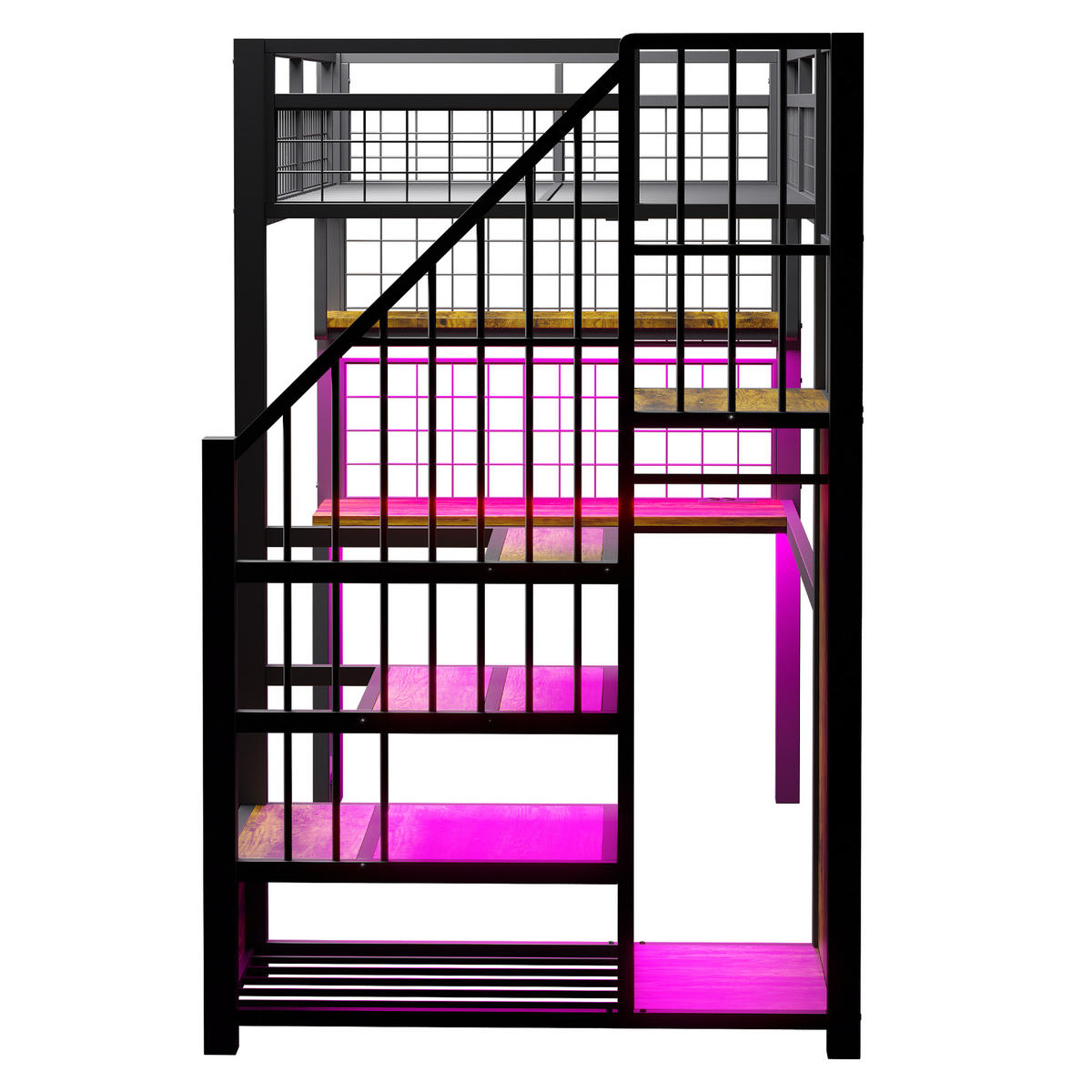 HOCHBETT 90/200 cm Schwarz mit Lichtleiste und Stauraumleiter - Schwarz, Metall (90/200cm) - OKWISH