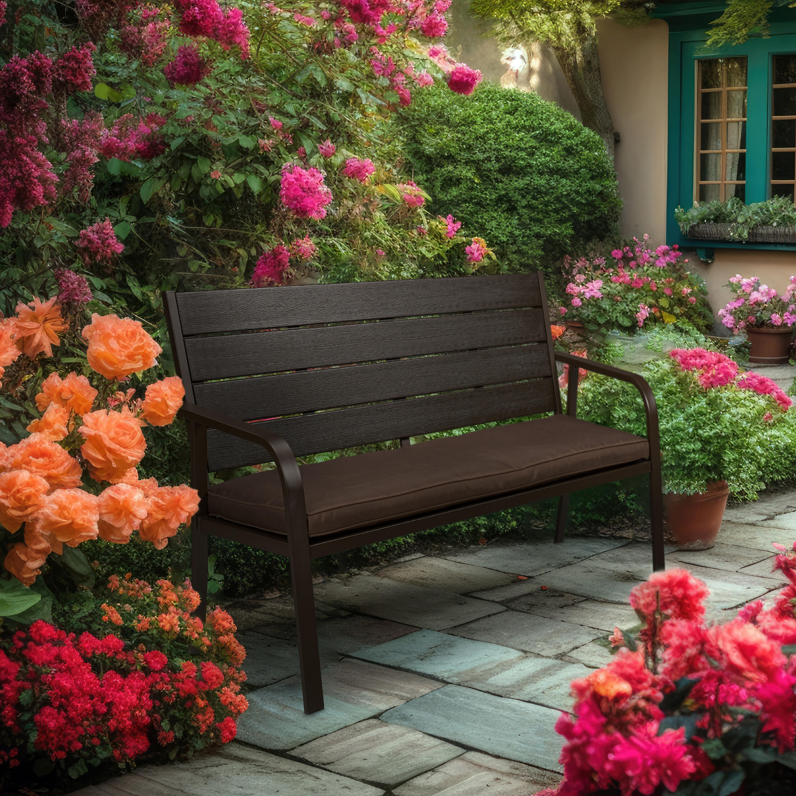 GARTENBANK - Braun, Kunststoff/Textil (118/78/66cm) - Relaxdays