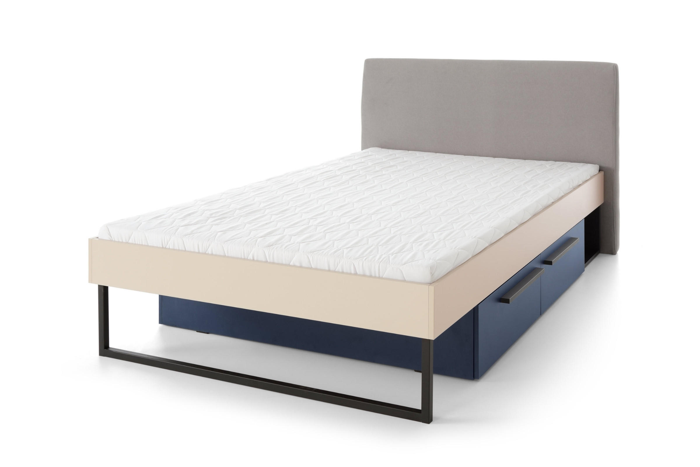 Deine Möbel 24 Jugendbett Beige, Eiche, Dunkelblau 120x200 cm
