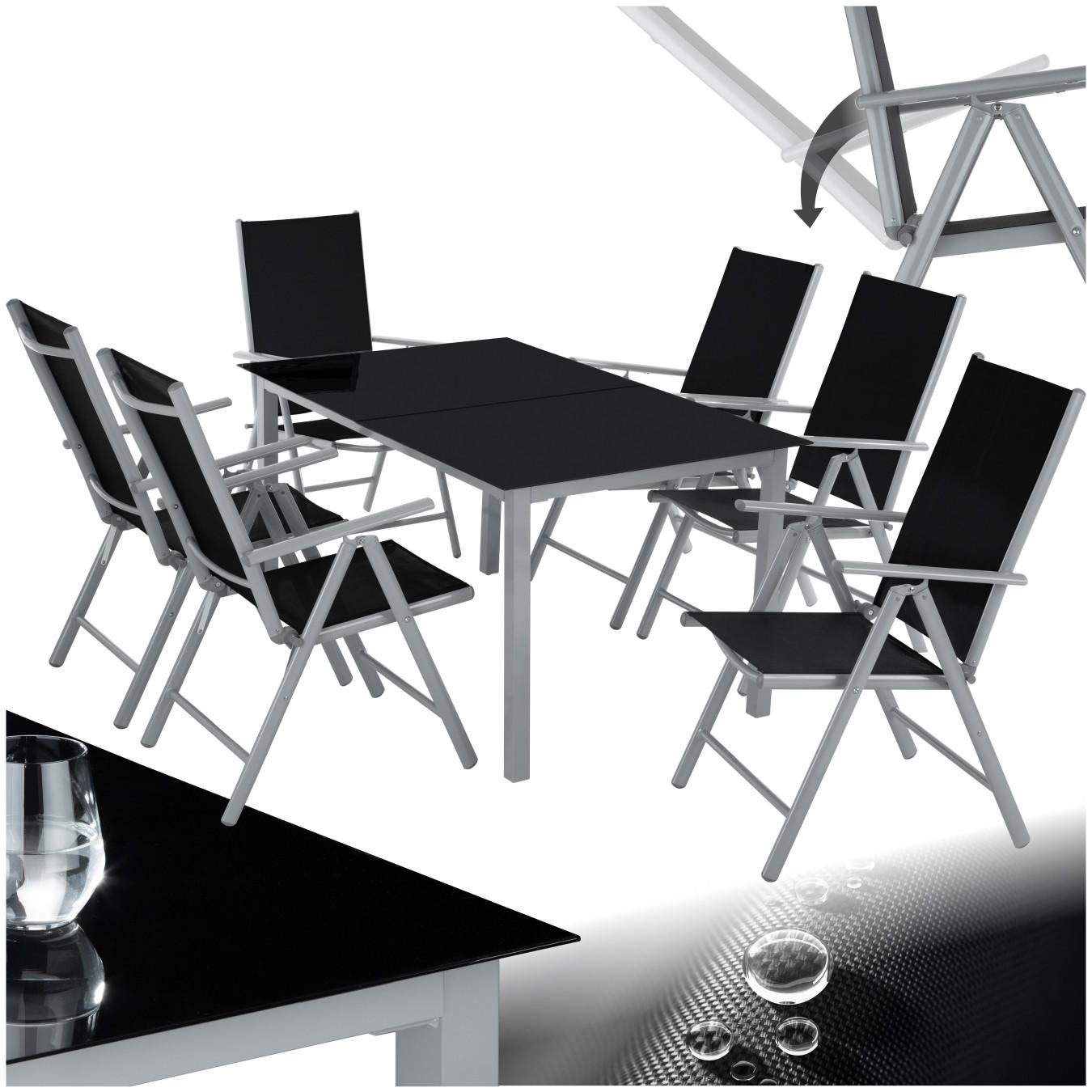 SITZGRUPPE Ercolano,Tisch mit Sicherheitsglasplatten und Ausgleichsschrauben,silber - Silberfarben, Naturmaterialien/Kunststoff - tectake