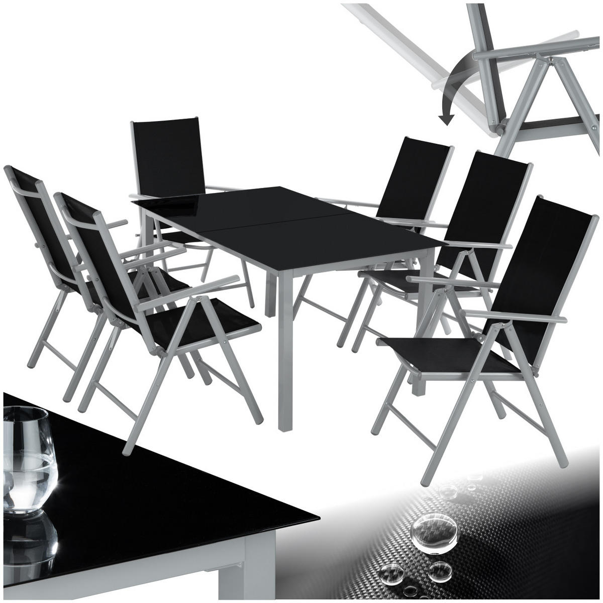 SITZGRUPPE Ercolano,Tisch mit Sicherheitsglasplatten und Ausgleichsschrauben,silber - Silberfarben, Naturmaterialien/Kunststoff - tectake