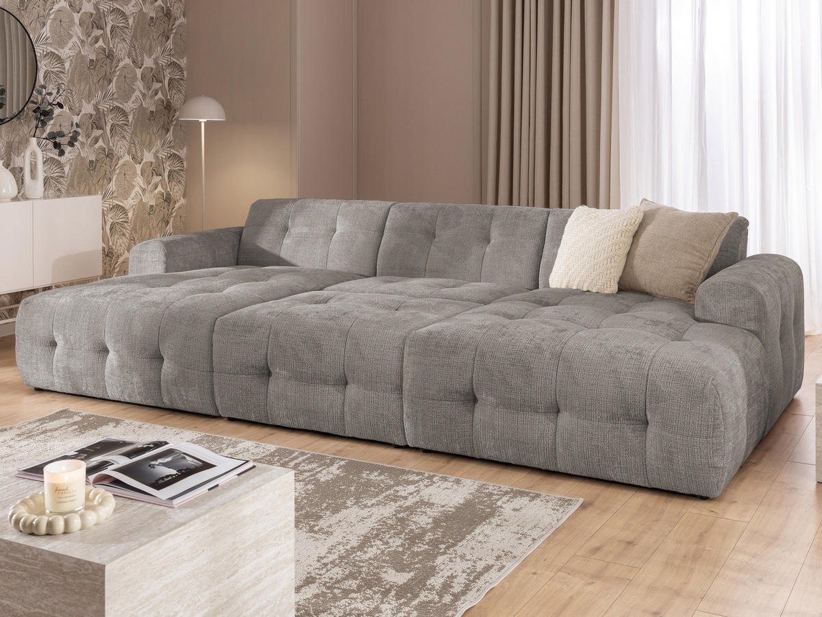 POLSTERHOCKER Kozy im Bumpy-Design aus weichem Taupe Chenille-Stoff - Taupe/Schwarz, Holz/Textil (87/46/68cm) - S-Style Möbel