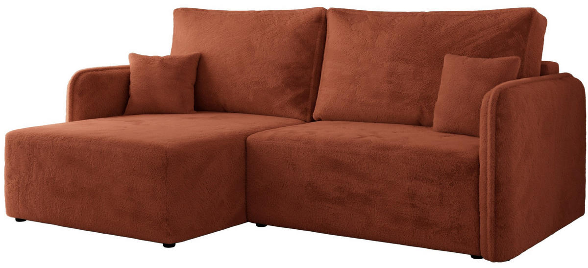 ECKSCHLAFSOFA MESTO L Orange Plüsch - links - Schwarz/Orange, Kunststoff/Textil (227/147cm) - MKS