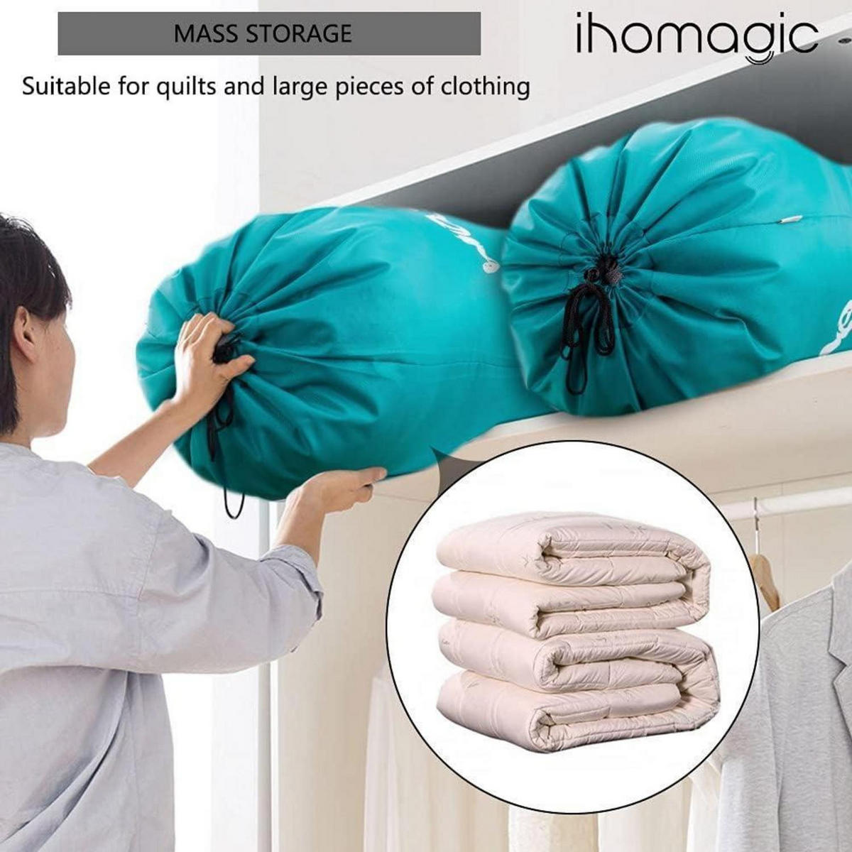 WÄSCHESACK 2-teiliges Set 120L Blau + Schwarz - Multicolor, Kunststoff (66/92/66cm)