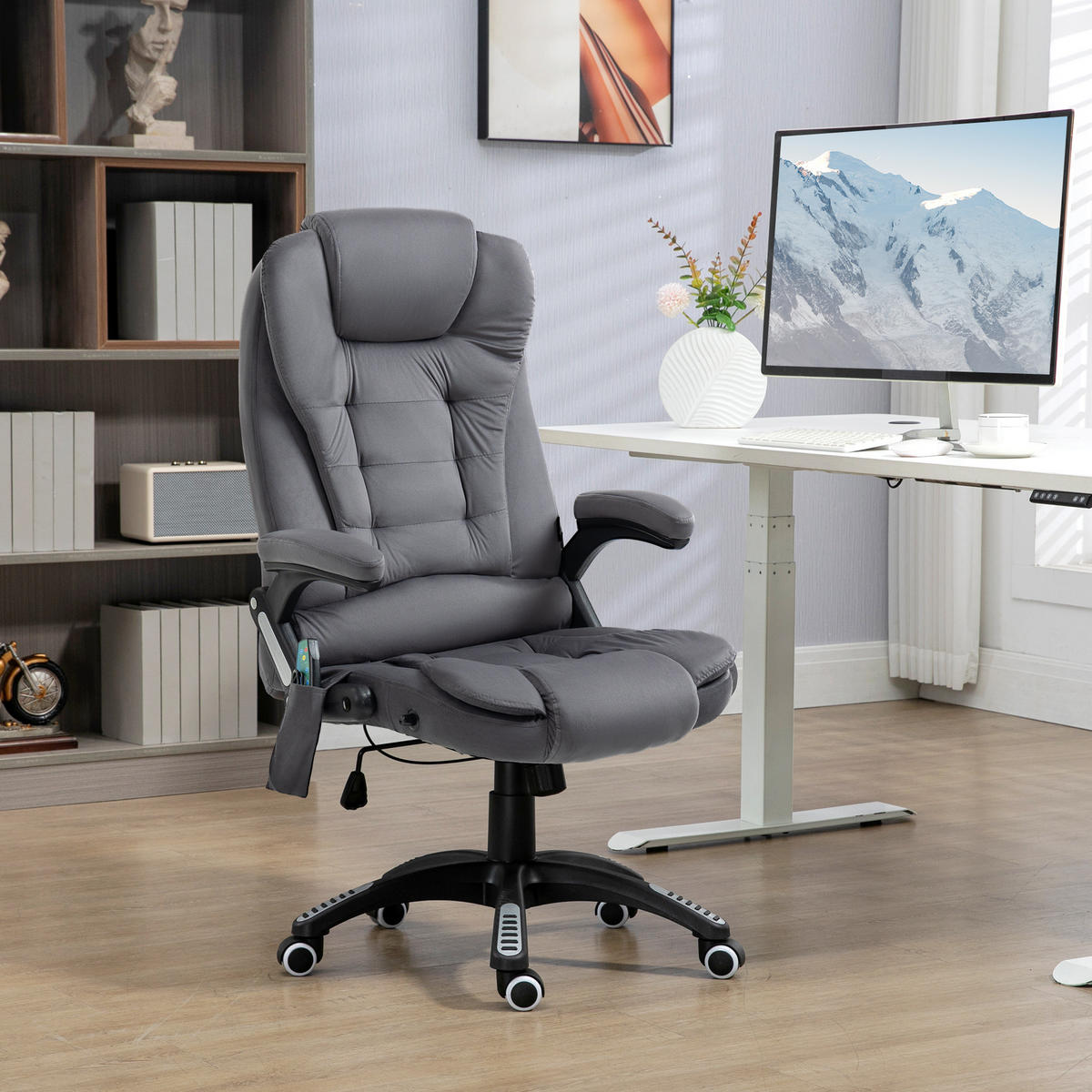MASSAGE-BÜROSTUHL mit Wippfunktion, Schreibtischstuhl mit Heizfunktion, Grau - Dunkelgrau/Schwarz, Kunststoff/Textil (74/116/67cm) - Vinsetto