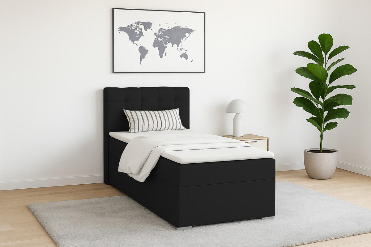 BOXBETT JUNG 3 100/200 Schwarz H4 Öffnung links - Schwarz, Holz/Holzwerkstoff (100/200cm) - Deine Möbel 24